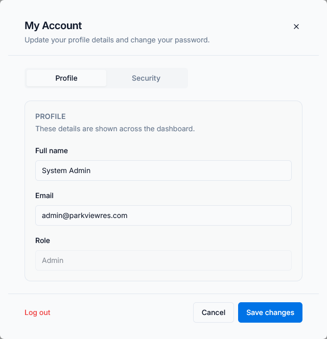 My Account profile tab