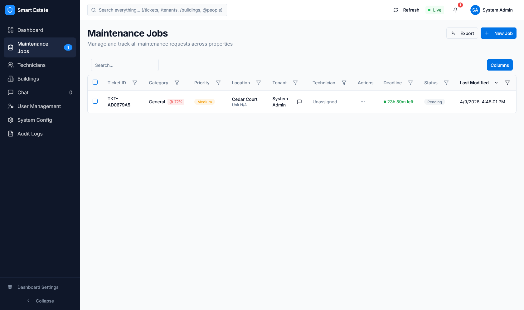 Maintenance jobs list