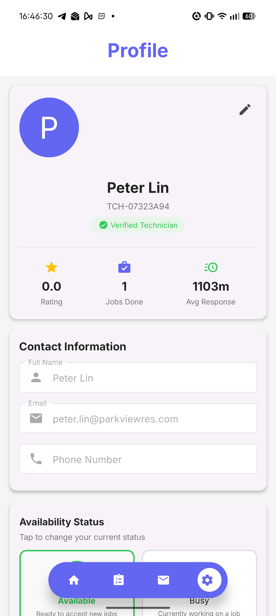 Technician queue overview state