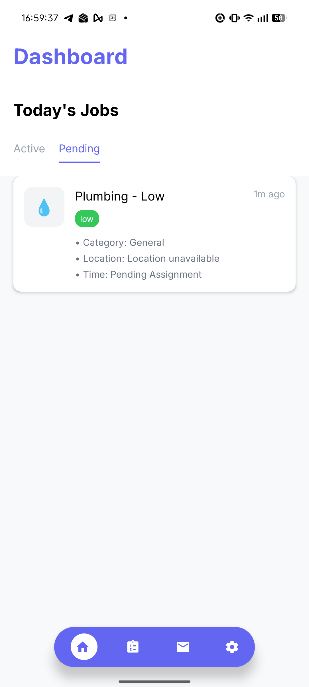 Technician dashboard with pending jobs