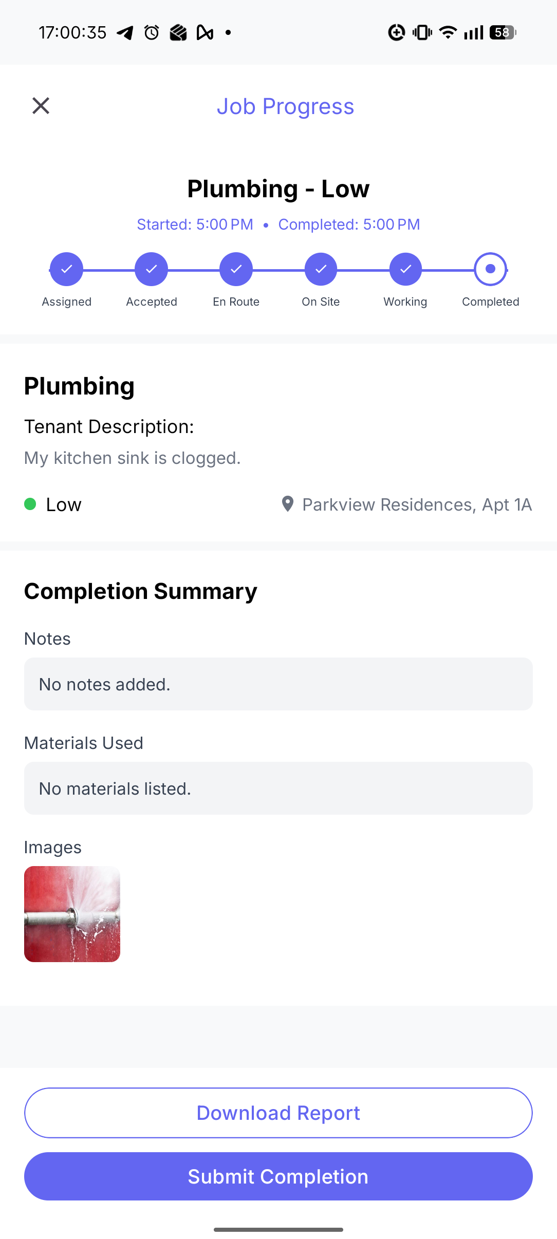 Technician workflow continuation state