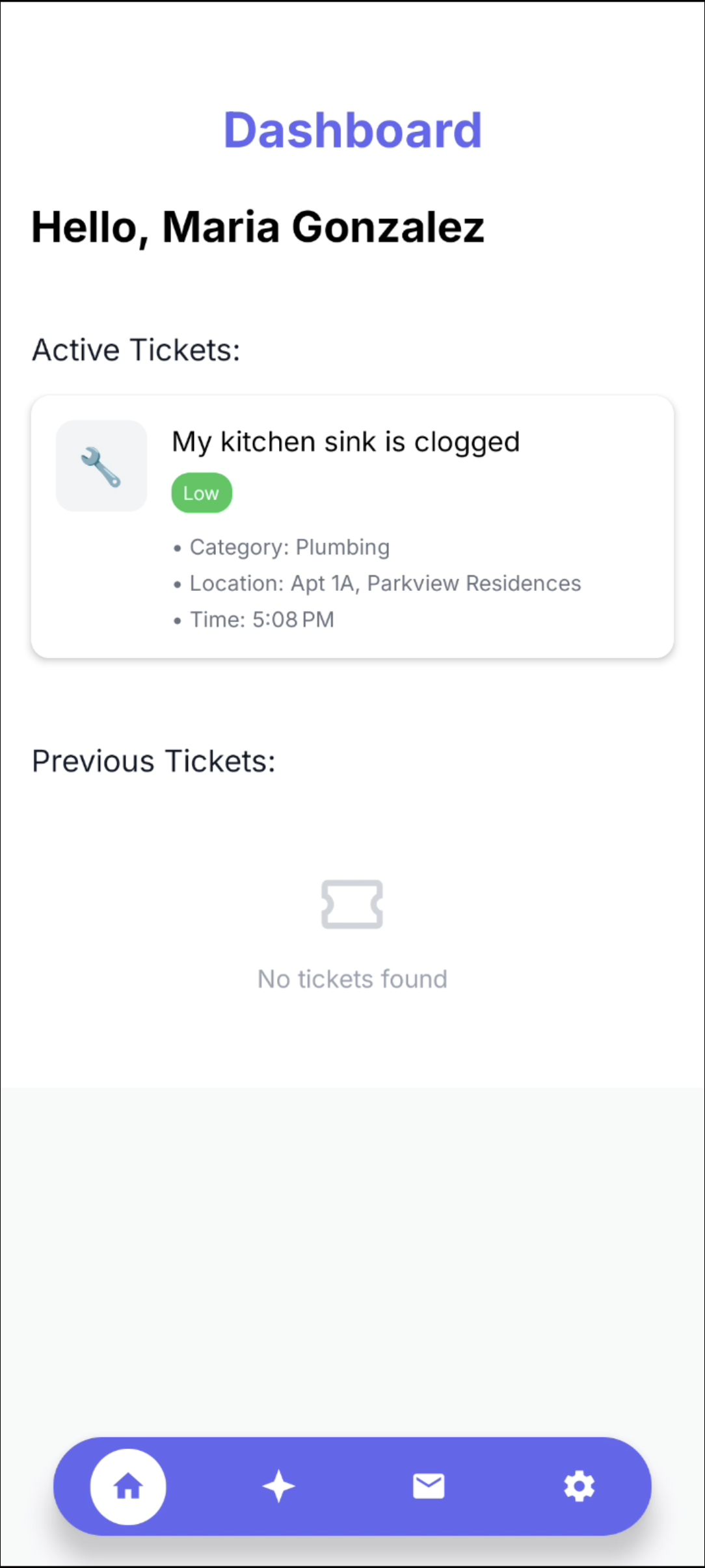 Tenant request card and status context
